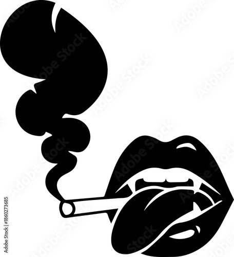 woman lips with black and white transparent smoking smoke vector silhouette of smoking lips 