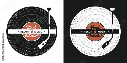 Vintage distressed vinyl record album design featuring a turntable needle in black and white contrast styles