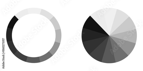 Colorful flower pie chart infographic with 1 to 12 equal segments, vibrant circular diagram showing full hue spectrum, radial color palette for data presentation, design, and learning visuals.