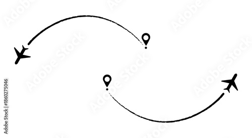 Flight path designs showing airplane tracking routes with dynamic dotted lines for travel maps, aviation concepts, route visualization, and navigation graphics in clean modern style.