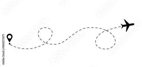 Flight path designs showing airplane tracking routes with dynamic dotted lines for travel maps, aviation concepts, route visualization, and navigation graphics in clean modern style.