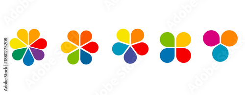 Colorful flower pie chart infographic with 1 to 12 equal segments, vibrant circular diagram showing full hue spectrum, radial color palette for data presentation, design, and learning visuals.