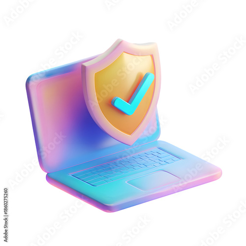 Colorful Laptop with Security Shield Icon Emphasizing Cyber Protection