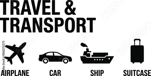 Wallpaper Mural Modern Travel & Transport Icons Set: Airplane, Car, Ship, Suitcase for Global Journeys, Logistics & Vacation Planning Torontodigital.ca