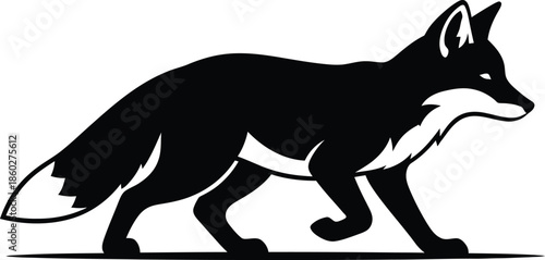 Silhouette of a fox walking isolated on transparent background, Vector, illustration