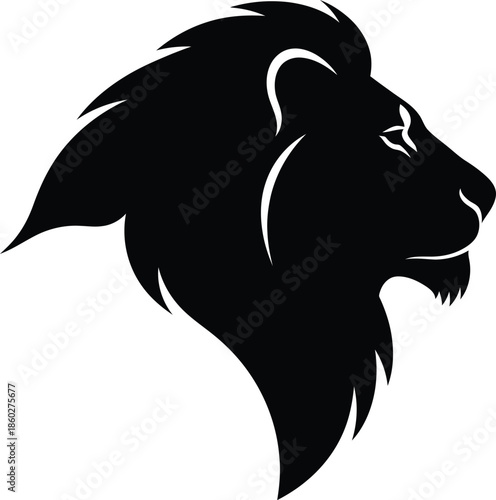 Silhouette of a majestic lion head isolated on transparent background, Vector, illustration