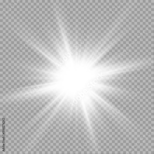 Twinkling white stars glow softly with sparkling highlights. Lens flare creates dynamic magical effect. Perfect for night sky, holiday, or cosmic illustrations.