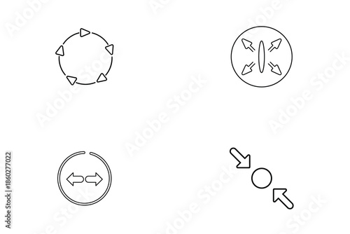 Set of four line icons representing different types of directional arrows and circular movement