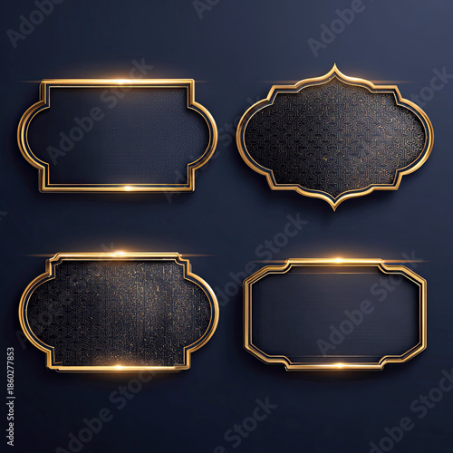 Elegant golden Islamic frames with intricate designs perfect for Ramadan greetings and celebrations