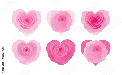 Rose hearts. Vector illustration. Heart in pink color, heart icon for design. Flower with petals. Love, romance hearts. Vector icons. Heart love symbol. For gifts, Valentine's Day, birthday