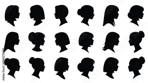 Collection of diverse female profile views presented as a striking silhouette