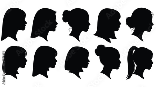 Diverse female profile collection displaying various hairstyles a striking silhouette