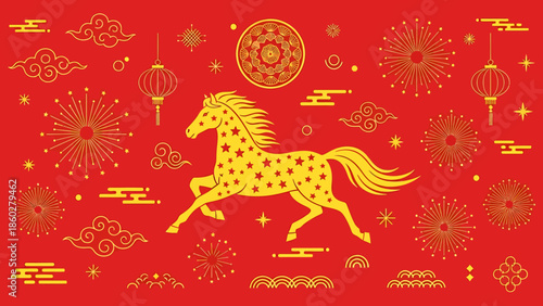 Golden Horse Illustration Chinese New Year Celebration.