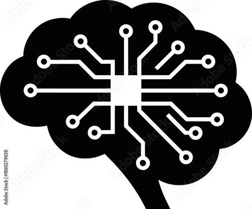Artificial intelligence brain circuit board icon symbol for machine learning and neural network technology concept