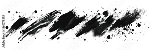 Abstract black ink brush strokes with splatter and grunge spray splash texture on white background vector design for artistic background and creative decoration