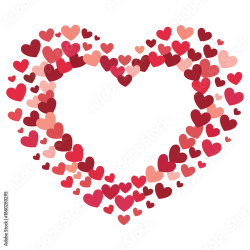 Heart Frame of Red and Pink Hearts on White Background