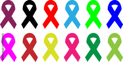Crossed Colorful ribbon symbol of world cancer day, vector icon set design