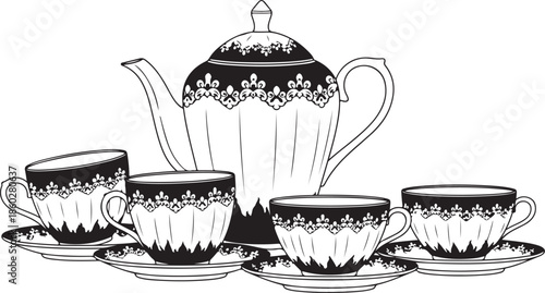 Tea Pot and Cup Silhouette SVG Design