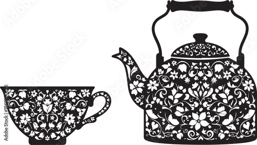 Tea Pot and Cup Silhouette SVG Design