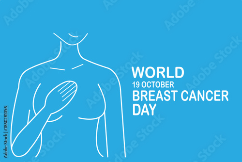 Woman with on chest for breast cancer awareness support, blue background design art vector