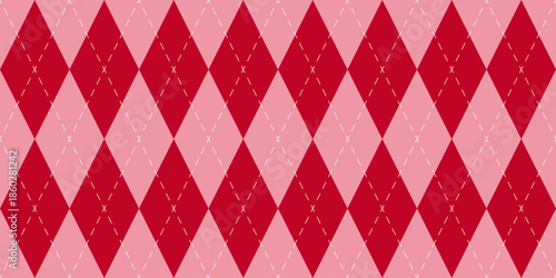 Simple argyle seamless pattern. Geometric diagonal vector pattern in pink and red color. Christmas or Valentines day holiday design