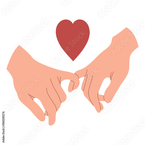 Pinky promise vector concept.Two hands crossed little fingers, promise, love gesture.Hand drawn flat vector illustration.Valentine's day design.