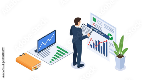 Man in Suit Analyzing Business Charts.