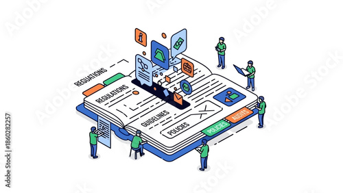 Team Working on Large Computer System.