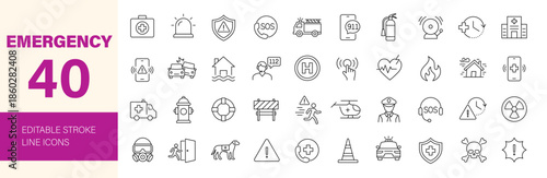 Emergency icon set. Editable line icons. Vector illustration.