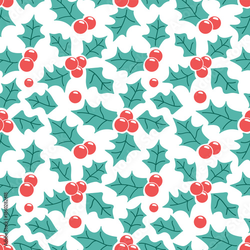 Seamless pattern with holly vector illustration.