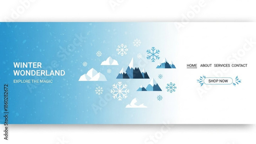 Winter wonderland banner with snow mountains and snowflakes perfect for website headers marketing and seasonal promotions