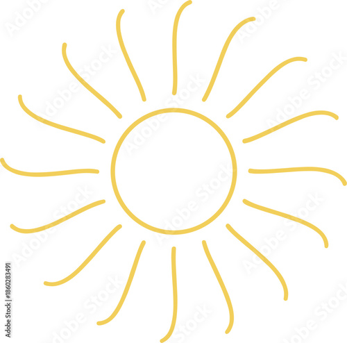 Minimal hand drawn sun icon vector illustration with simple line rays isolated for weather summer and nature design
