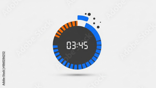 Digital countdown timer with circular progress bar and 3 minutes 45 seconds display on gray background
