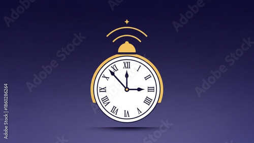 Alarm clock with wifi signal and roman numerals on dark blue background, vector illustration