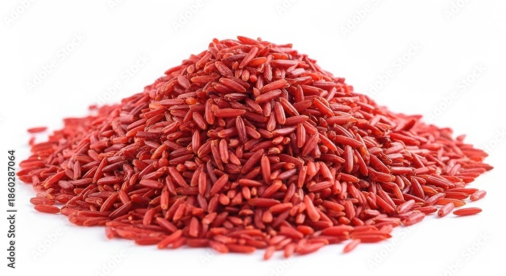 Fototapeta premium Pile of red rice grains on a white background