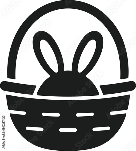 Black silhouette of an easter basket with bunny ears peaking out rabbit