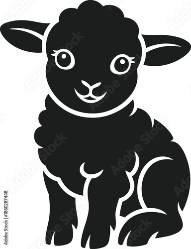 Cute black lamb silhouette vector with white outline and details sheep animal