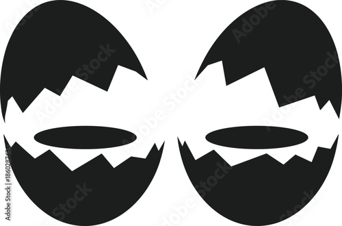 Two black broken eggshell halves vector silhouette