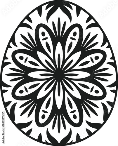 Monochrome egg mandala silhouette vector with floral petal design