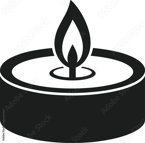 Black silhouette vector of a lit candle with a flame light fire