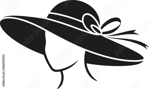 Black silhouette of an Easter bonnet with a bow and ribbons on a white background vector