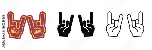 Rock fan vector gestures in both hands, horns fingers illustration, editable EPS vector with stroke, ideal for hard rock concert designs, fan support