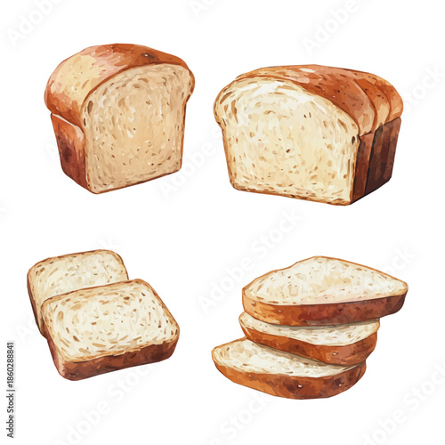 Watercolor design, with minimal yet artistic elements for creative designs. hand-drawn paint, A beautiful painting of whole wheat bread, EPS format, isolated on a white background