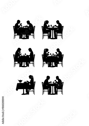 Solo Dining Silhouette of Person Eating Alone at Restaurant for Empowerment and Self Care Independence Lifestyle Concept Vector Illustration
