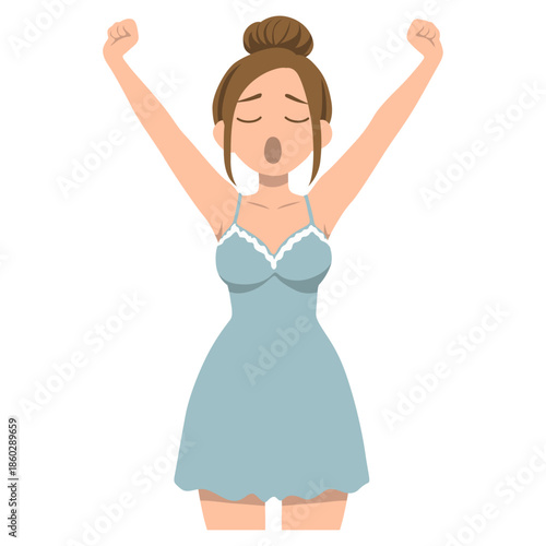 Woman Yawn Morning Wake Up Illustration.