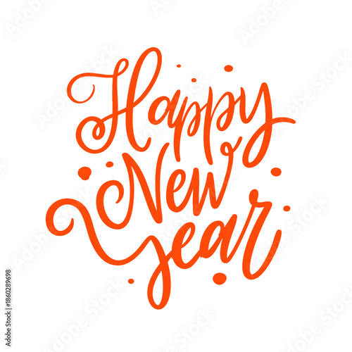 Hand drawn Happy New Year lettering in bright orange script style