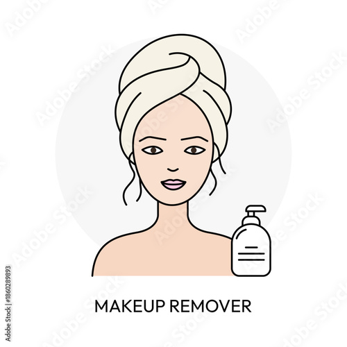 Female Face Care Makeup Removal Step Outline Vector