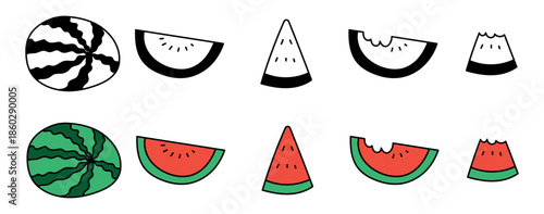 watermelon doodle slice fruit hand drawing icon