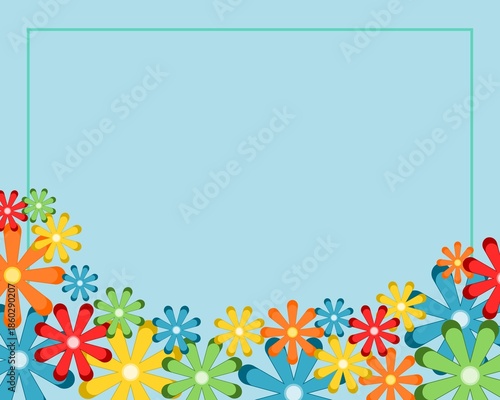 Colorful spring flower border frame with vibrant daisies. Perfect for invitations, greeting cards and cheerful designs.