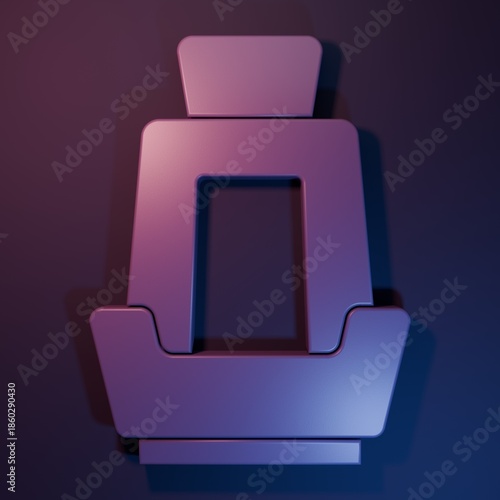 Purple Car seat icon isolated on purple-blue background. Car armchair. Minimalism concept. 3D render illustration